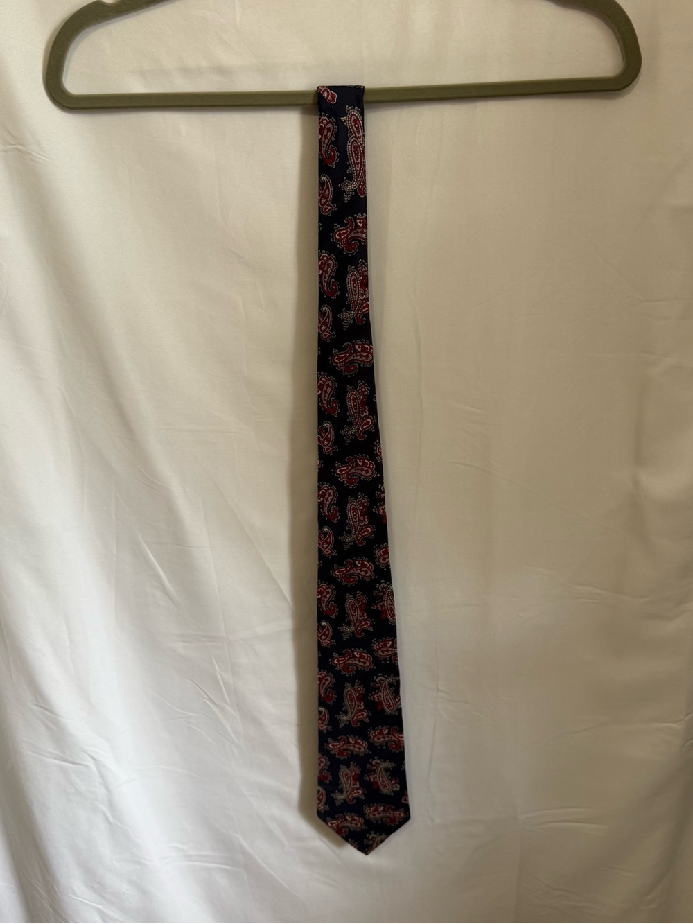 Hardy Amies Silk Navy Blue Tie with Red Paisley